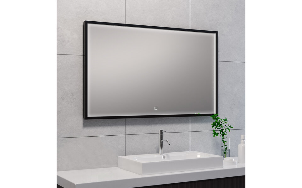 Wiesbaden LED Spiegel 100x60cm 30W Mat Zwart | Dimbaar Verwarmd Touch