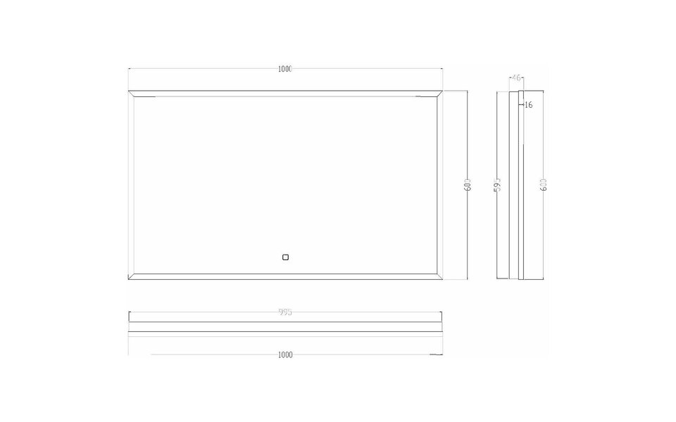 Wiesbaden LED Spiegel 100x60cm 30W Mat Zwart | Dimbaar Verwarmd Touch