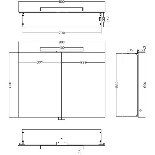 Xellanz LED Spiegelkast 80x60cm | 6W 6400K | Aluminium | Stopcontact