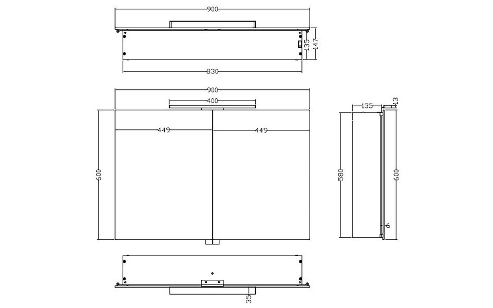 Xellanz LED Spiegelkast 90x60cm | 6W | Aluminium | Stopcontact Xellanz LED Spiegelkast 90x60cm | 6W | Aluminium | Stopcontact