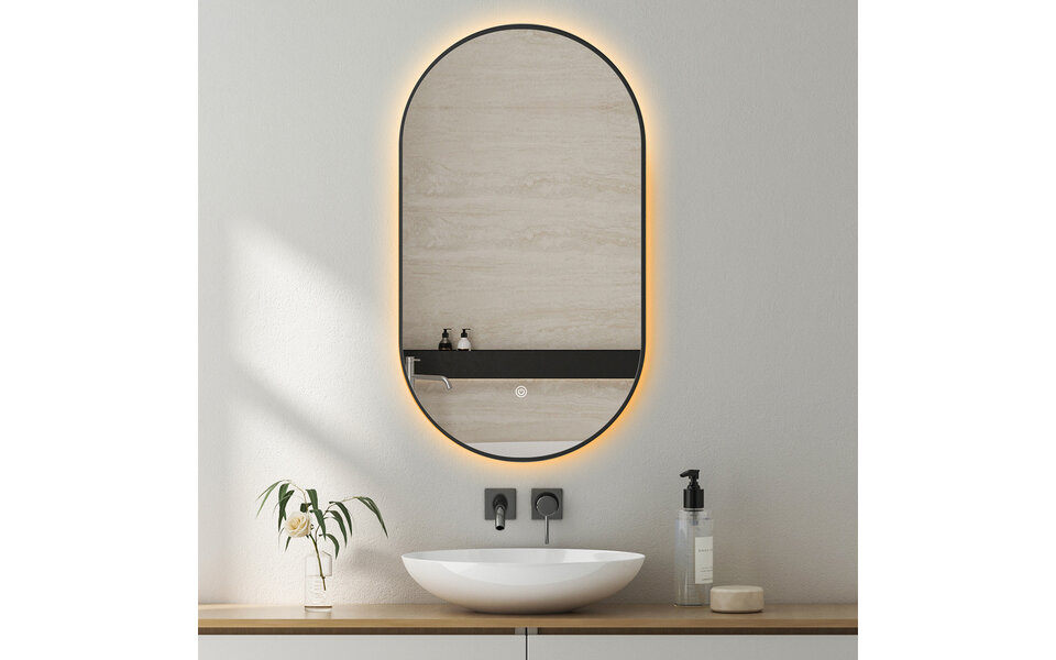 HLW LED LED Spiegel 40x75cm | 18W | Zwart | Dimbaar | Verwarming