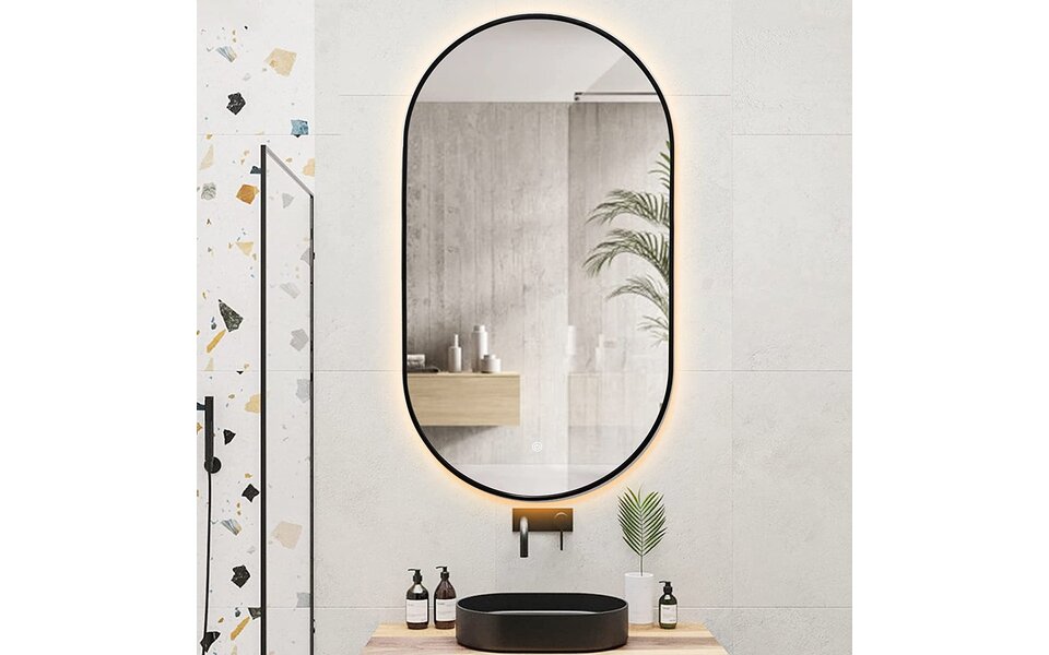 HLW LED LED Spiegel 40x75cm | 18W | Zwart | Dimbaar | Verwarming