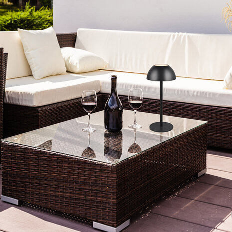 HLW LED LED Tafellamp Trion Rado met stoffen kap, warm wit 2700K–3000K, zwarte , 7W LED en oplaadbare batterijen HLW LED LED Tafellamp Trion Rado met stoffen kap, warm wit 2700K–3000K, zwarte , 7W LED en oplaadbare batterijen