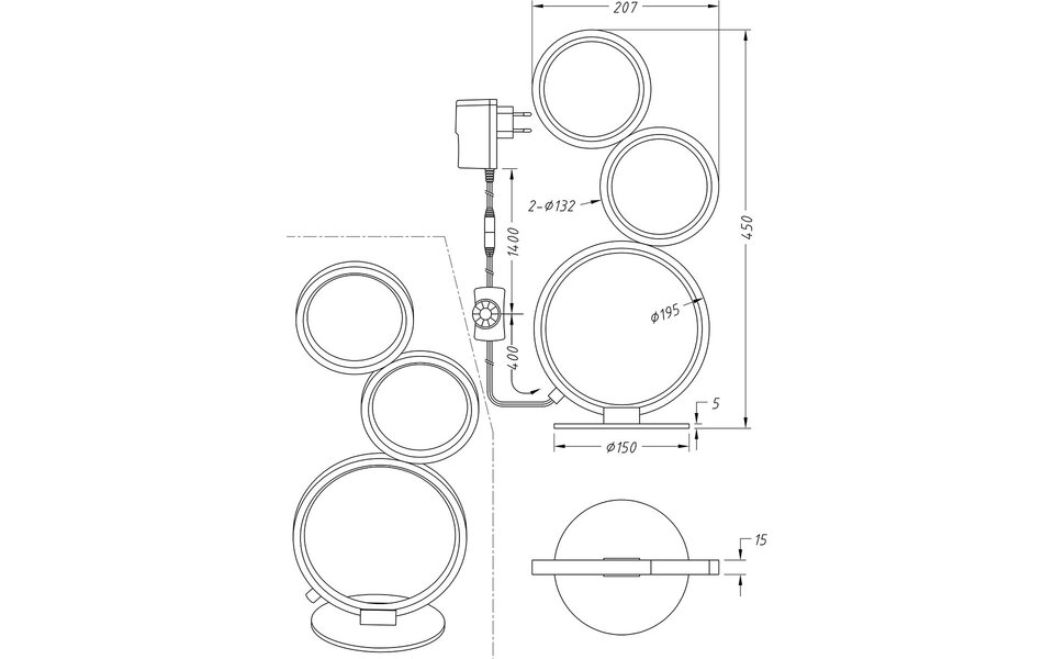 HLW LED Dimbare LED Tafellamp Trion Rondy - 17W, Rond, Mat Zwart, Warm Wit 3000K