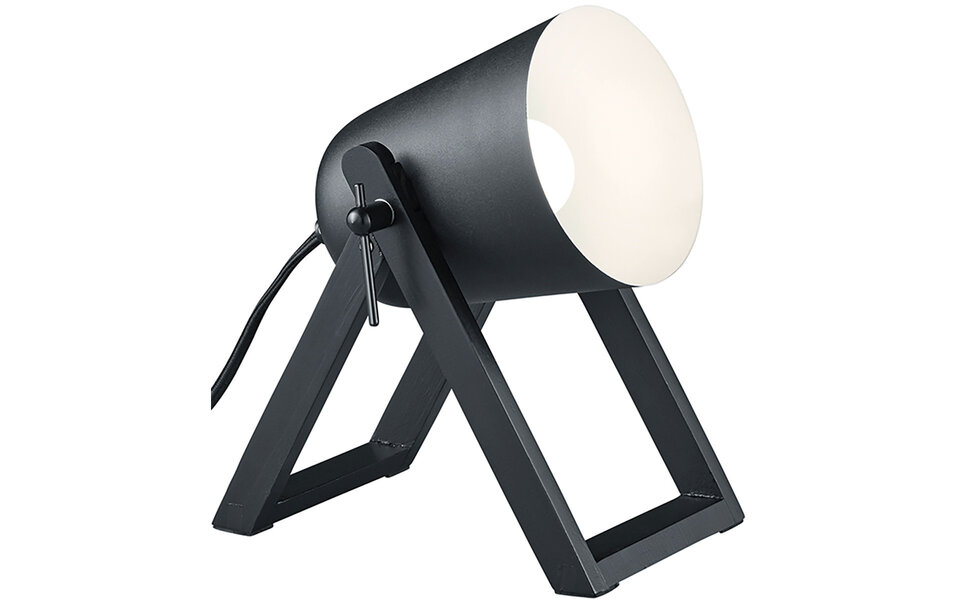 HLW LED LED Tafellamp Trion Maryla - Mat Zwart & Hout - Ronde , E27 Fitting