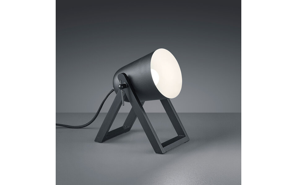 HLW LED LED Tafellamp Trion Maryla - Mat Zwart & Hout - Ronde , E27 Fitting