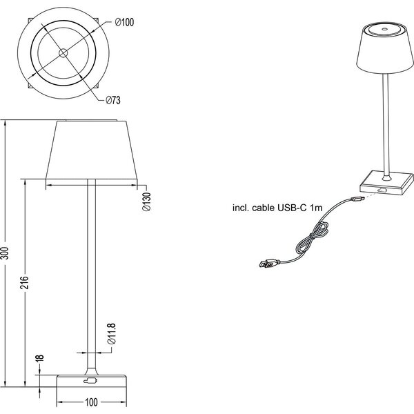 HLW LED Dimbare LED Tafellamp Trion Sansy - RGBW, Spatwaterdicht IP44, Oplaadbaar & Touchdimmer HLW LED Dimbare LED Tafellamp Trion Sansy - RGBW, Spatwaterdicht IP44, Oplaadbaar & Touchdimmer