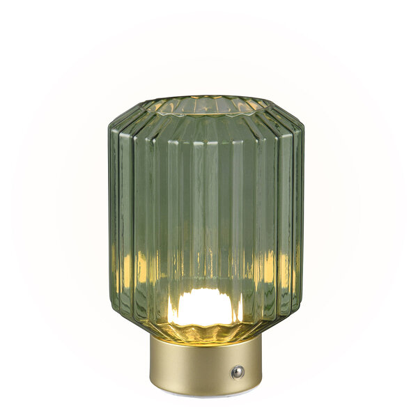 HLW LED LED Tafellamp Trion Doli 1.5W - Warm Wit 3000K, Mat Messing, Groen Glas - Oplaadbaar HLW LED LED Tafellamp Trion Doli 1.5W - Warm Wit 3000K, Mat Messing, Groen Glas - Oplaadbaar