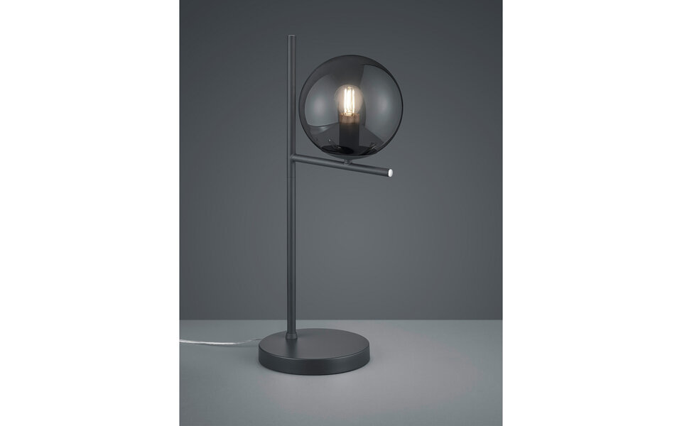 HLW LED LED Tafellamp Trion Pora - Ronde LED lamp met mat antraciet aluminium en rookkleurig glas