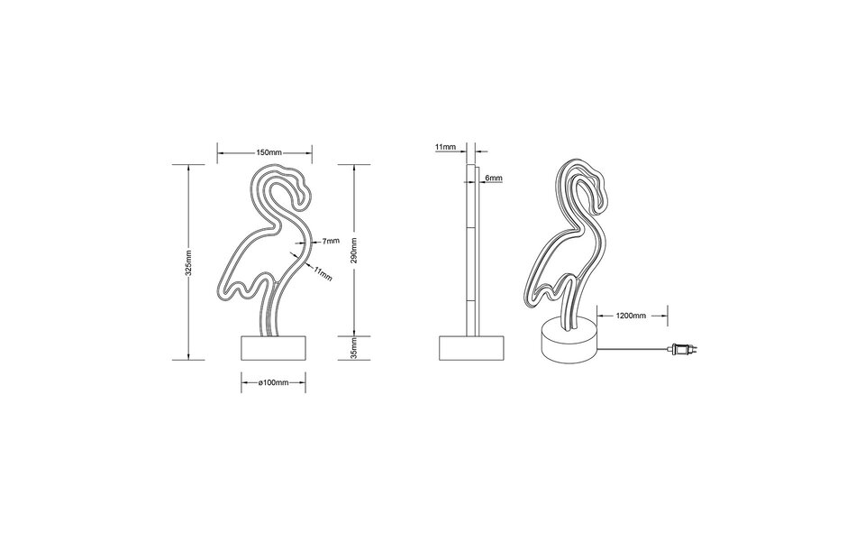 HLW LED LED Tafellamp Flamingo 1W met USB - Ronde LED Lamp Mat Wit en Flamingo Design