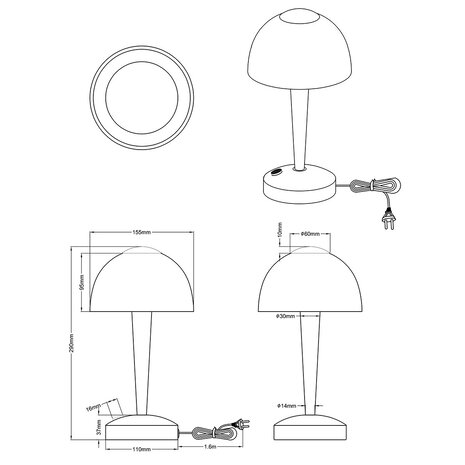 HLW LED LED Tafellamp 4W Warm Wit 2700K–3000K - Ronde  & Witte