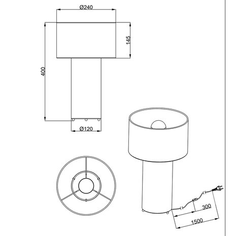 HLW LED LED Tafellamp Trion Balin - Ronde LED Tafellamp met Gele Textielkap en E27 Fitting