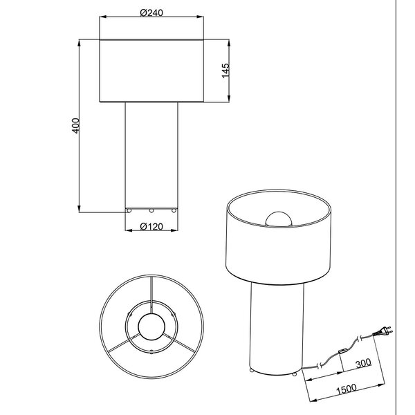 HLW LED LED Tafellamp Trion Balin - Ronde LED Tafellamp met Gele Textielkap en E27 Fitting