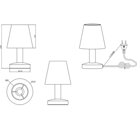 HLW LED LED Tafellamp Mat Nikkel - Metalen  met Grijze Lampenkap, E14 Fitting