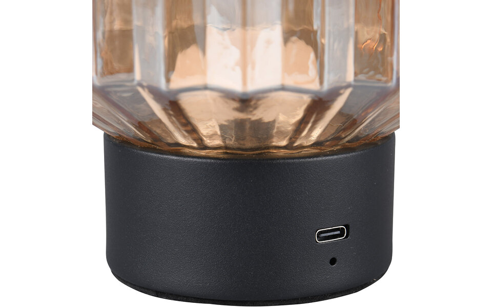 HLW LED LED Tafellamp Trion Doli – Warm Wit 3000K, Mat Zwart Metaal & Amber Glas