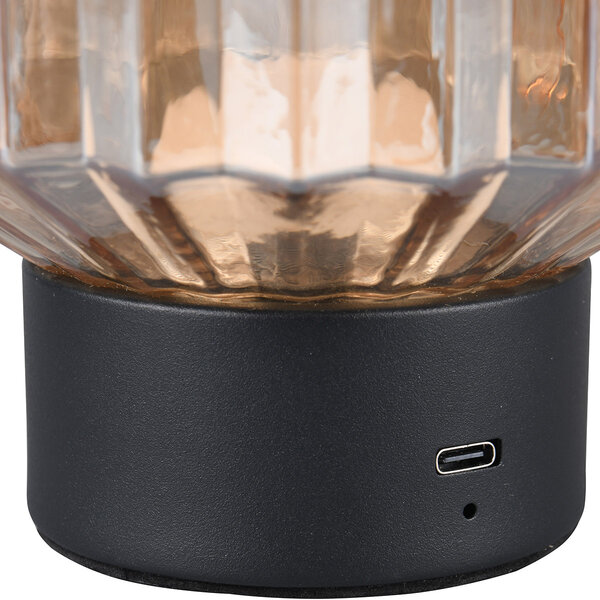 HLW LED LED Tafellamp Trion Doli – Warm Wit 3000K, Mat Zwart Metaal & Amber Glas