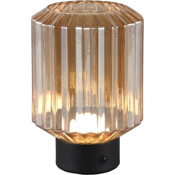 HLW LED LED Tafellamp Trion Doli – Warm Wit 3000K, Mat Zwart Metaal & Amber Glas