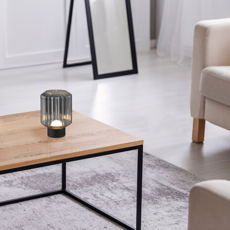 HLW LED LED Tafellamp Trion Doli - Mat Zwarte Metalen met Rookglas en Warm Wit 3000K HLW LED LED Tafellamp Trion Doli - Mat Zwarte Metalen met Rookglas en Warm Wit 3000K