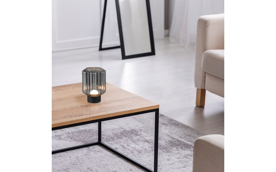 HLW LED LED Tafellamp Trion Doli - Mat Zwarte Metalen  met Rookglas en Warm Wit 3000K