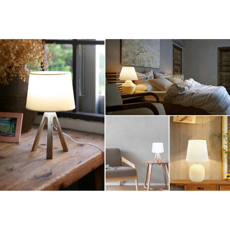 HLW LED Stijlvolle LED Tafellamp - Mat Bruin Kunststof - E14 Fitting - Stoffen Kap & Ronde