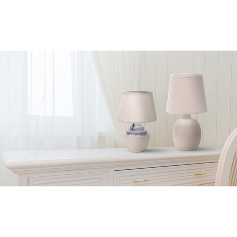 HLW LED LED Tafellamp Aigi Bomun - Ronde , Mat Bruin Keramiek, E14 Fitting