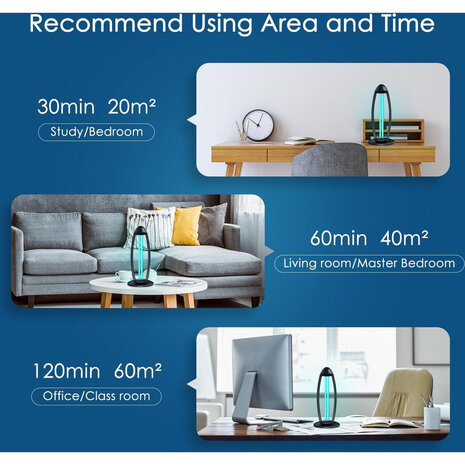 HLW LED UV-C Tafellamp - Zwarte  met 360º Straling, Timer & Afstandsbediening