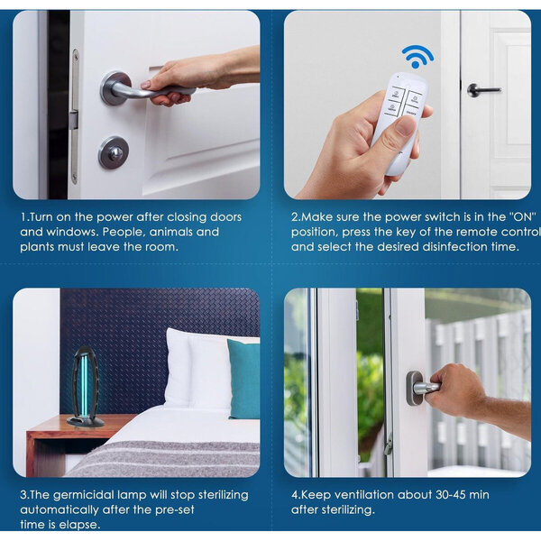 HLW LED UV-C Tafellamp - Zwarte  met 360º Straling, Timer & Afstandsbediening