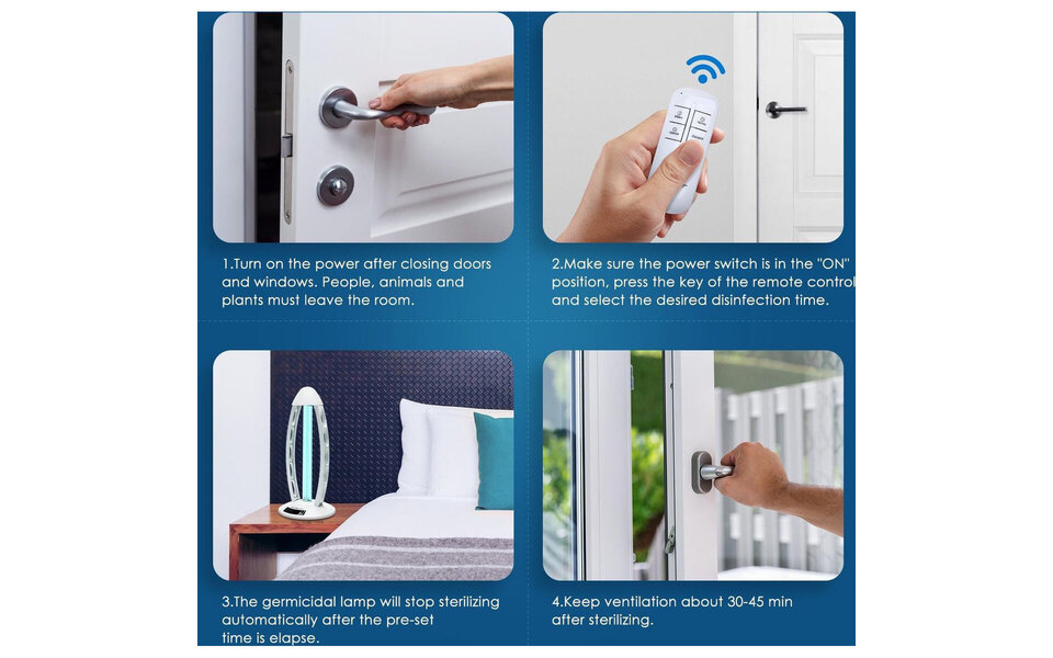 HLW LED UV-C LED Tafellamp 38W met Timer en Afstandsbediening - Witte  360º Desinfectie