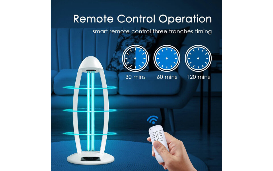 HLW LED UV-C LED Tafellamp 38W met Timer en Afstandsbediening - Witte  360º Desinfectie
