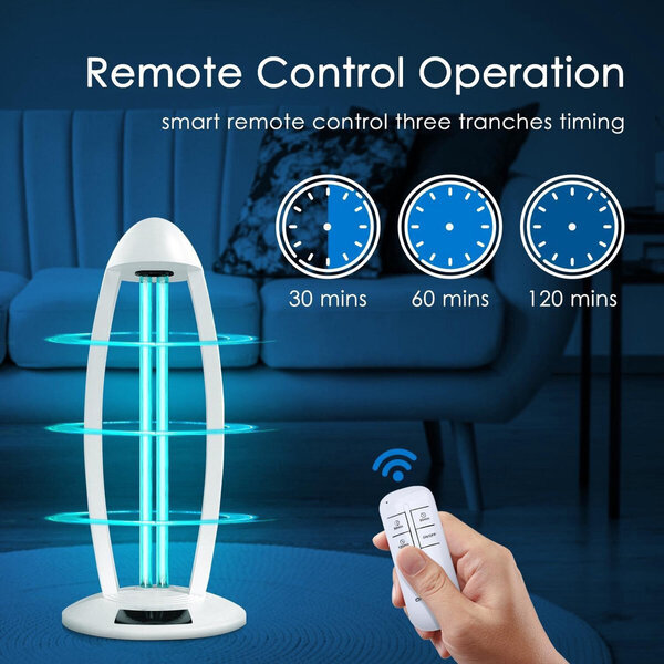 HLW LED UV-C LED Tafellamp 38W met Timer en Afstandsbediening - Witte  360º Desinfectie