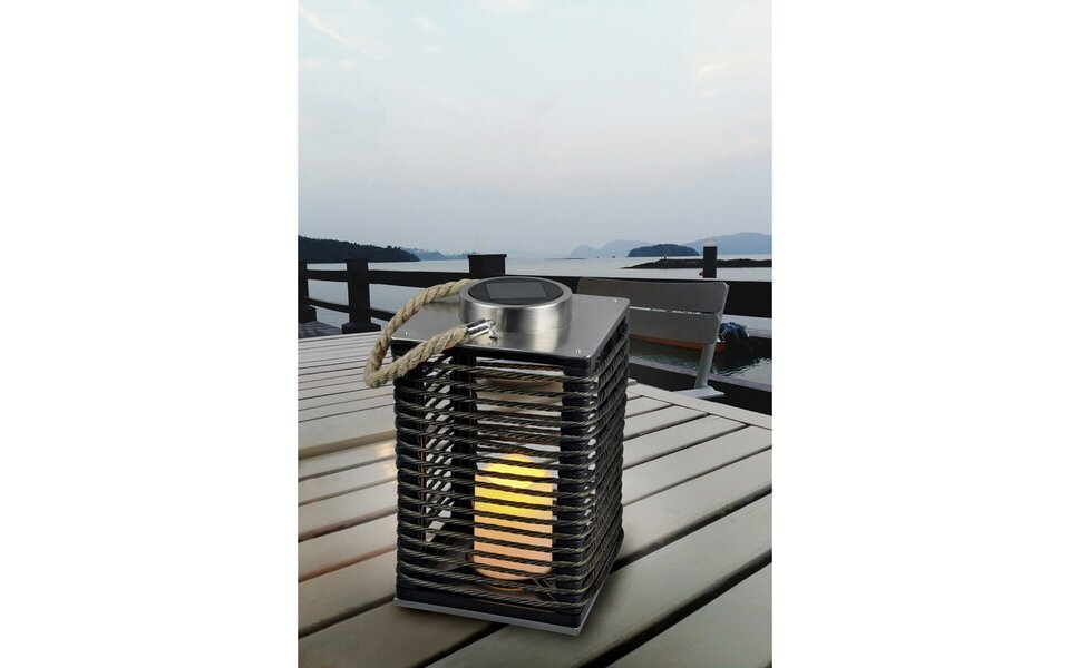 HLW LED LED Tafellamp met Zonne-energie, Sensor & Spatwaterdicht - Mat Zwarte Stoffen Kap