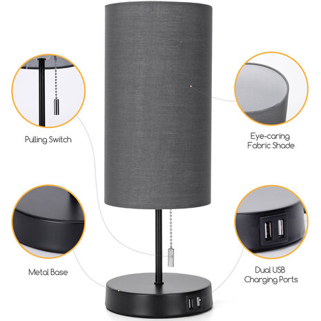 HLW LED LED Tafellamp met USB Oplaadfunctie - Mat Zwart Aluminium - Rond - E27 Fitting HLW LED LED Tafellamp met USB Oplaadfunctie - Mat Zwart Aluminium - Rond - E27 Fitting