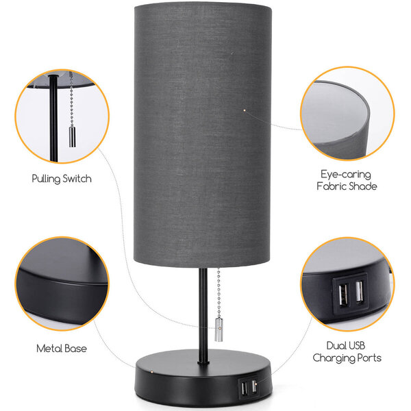 HLW LED LED Tafellamp met USB Oplaadfunctie - Mat Zwart Aluminium - Rond - E27 Fitting HLW LED LED Tafellamp met USB Oplaadfunctie - Mat Zwart Aluminium - Rond - E27 Fitting