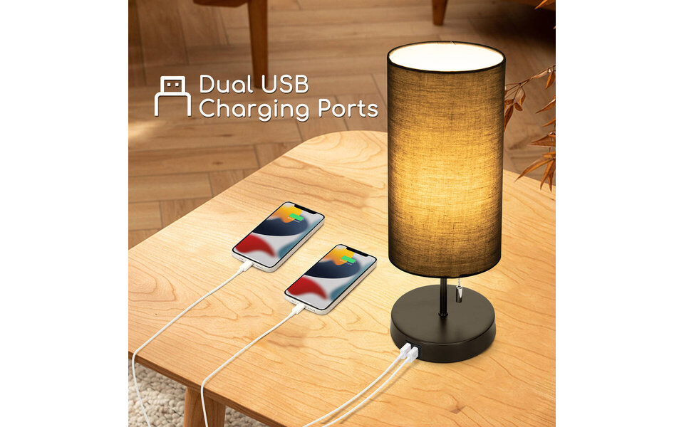 HLW LED LED Tafellamp met USB Oplaadfunctie - Mat Zwart Aluminium - Rond - E27 Fitting HLW LED LED Tafellamp met USB Oplaadfunctie - Mat Zwart Aluminium - Rond - E27 Fitting