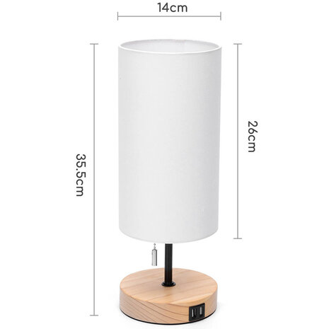 HLW LED LED Tafellamp Aigi Marcia met USB Oplaadfunctie - Rond Houten Design, E27 Fitting