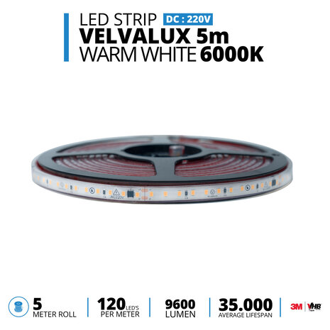 Velvalux Dimbare LED Strip 5m - Helder Koud Wit 6000K, Waterdicht Velvalux Dimbare LED Strip 5m - Helder Koud Wit 6000K, Waterdicht