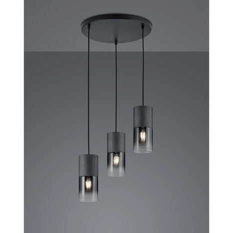 HLW LED Zwarte LED Hanglamp met Glas - Trion Roba 3-lichts, Mat Zwart & Rookglas HLW LED Zwarte LED Hanglamp met Glas - Trion Roba 3-lichts, Mat Zwart & Rookglas