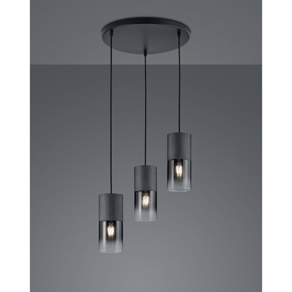 HLW LED Zwarte LED Hanglamp met Glas - Trion Roba 3-lichts, Mat Zwart & Rookglas HLW LED Zwarte LED Hanglamp met Glas - Trion Roba 3-lichts, Mat Zwart & Rookglas
