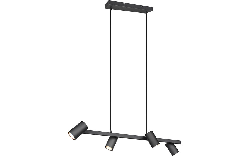 HLW LED Zwarte LED Hanglamp Trion Milona - 4-lichts, GU10 Fitting, Mat Zwart Aluminium