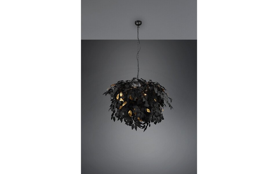 HLW LED Trion Lovy LED Kroonluchter - Zwarte LED Hanglamp met Gouden Accenten, 4-lichts, E14 Fitting HLW LED Trion Lovy LED Kroonluchter - Zwarte LED Hanglamp met Gouden Accenten, 4-lichts, E14 Fitting