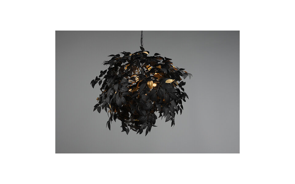 HLW LED Trion Lovy LED Kroonluchter - Zwarte LED Hanglamp met Gouden Accenten, 4-lichts, E14 Fitting HLW LED Trion Lovy LED Kroonluchter - Zwarte LED Hanglamp met Gouden Accenten, 4-lichts, E14 Fitting