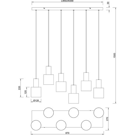HLW LED LED Hanglamp Trion Agido - Zwarte 6-lichts LED lamp met multicolor kap