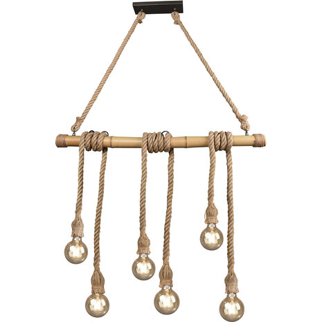 HLW LED LED Hanglamp Hout Trion Wolmi - Mat Bruin, 6x E27 Fitting, Robuust & Energiezuinig