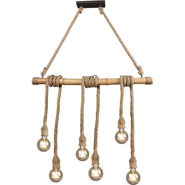 HLW LED LED Hanglamp Hout Trion Wolmi - Mat Bruin, 6x E27 Fitting, Robuust & Energiezuinig