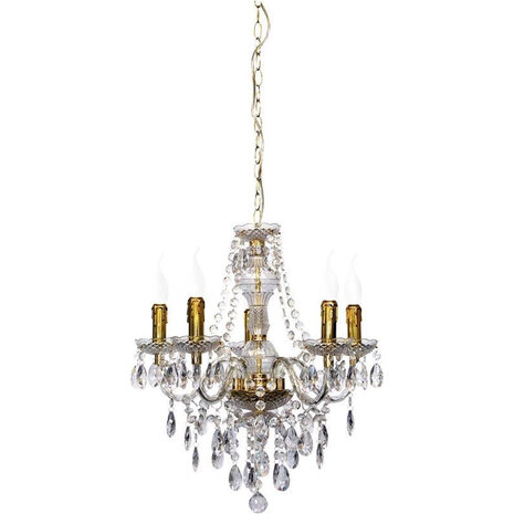 LED Kroonluchter Trion Lucy - Gouden LED Hanglamp met 5 E14 lichtpunten