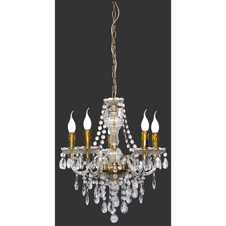 HLW LED LED Kroonluchter Trion Lucy - Gouden LED Hanglamp met 5 E14 lichtpunten