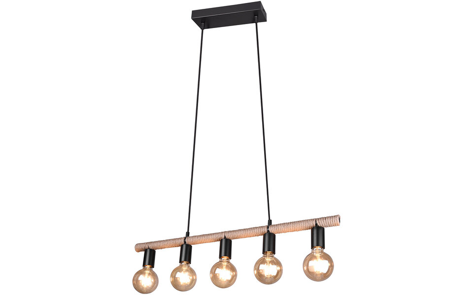 HLW LED Zwarte LED Hanglamp Trion Ranin - Rechthoekig, Mat Zwart & 5 Lichtpunten