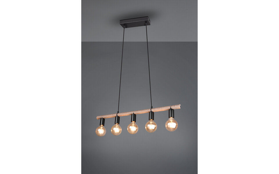 HLW LED Zwarte LED Hanglamp Trion Ranin - Rechthoekig, Mat Zwart & 5 Lichtpunten