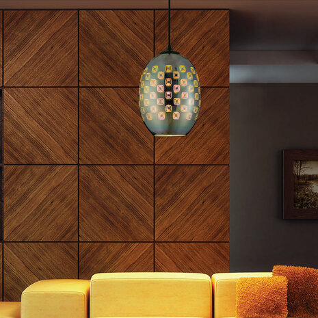 HLW LED LED Hanglamp met Glas 3D - Ovaal Chroom Design - E27, Max 60W