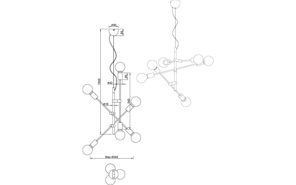 HLW LED Gouden LED Hanglamp Trion Ross - 6-lichts E27 Fitting, Mat Goud, Aluminium